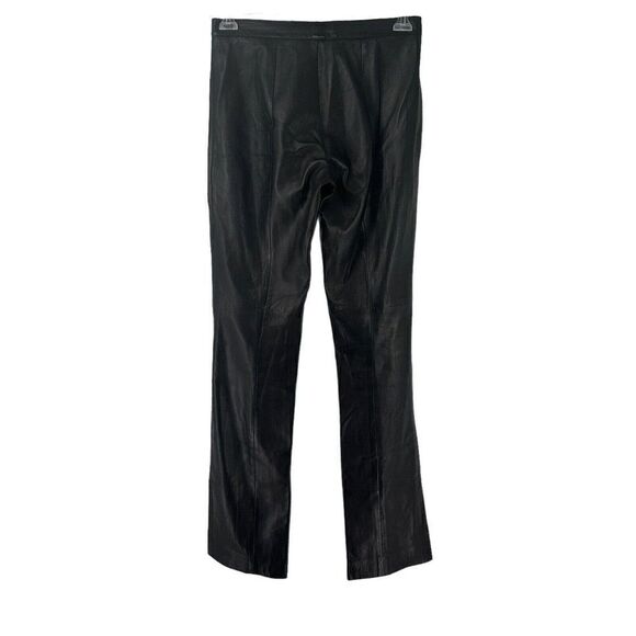 Ralph Lauren Lamb Skin Pants Leather Black Size 4 Black Label Straight Leg Chic - Picture 2 of 12